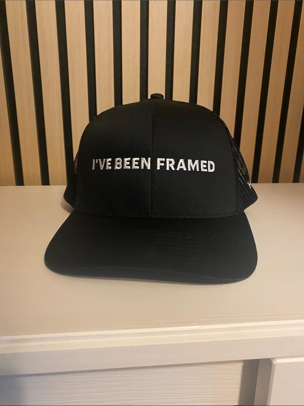 3/$20 Black 'I'VE BEEN FRAMED' Mesh Trucker Hat